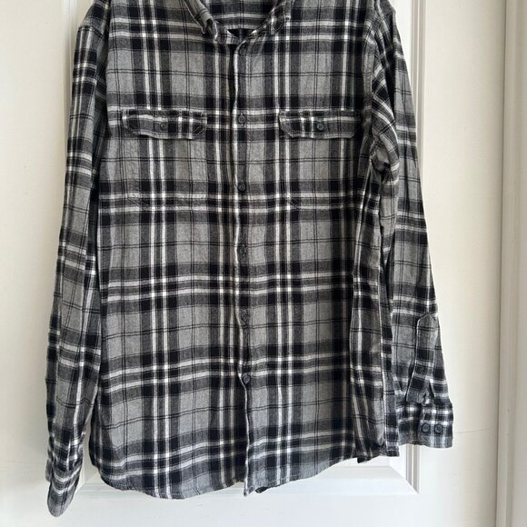 George Men's Flannel Shirt XL Grey Black Soot Plaid Super Soft Outdoor Casual - Picture 5 of 13